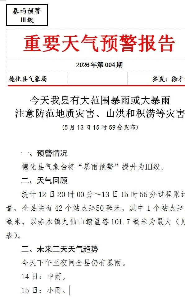 德化预警升级，警惕塌方次生灾害 - 憨鼠网