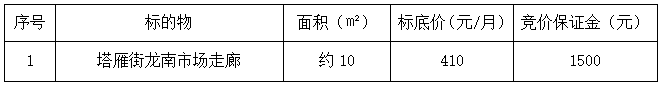 塔雁街龙南市场走廊（四次）招租公告 - 憨鼠网