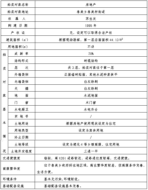 德化法院网络司法拍卖苏生友自建房第一层公告 - 憨鼠网