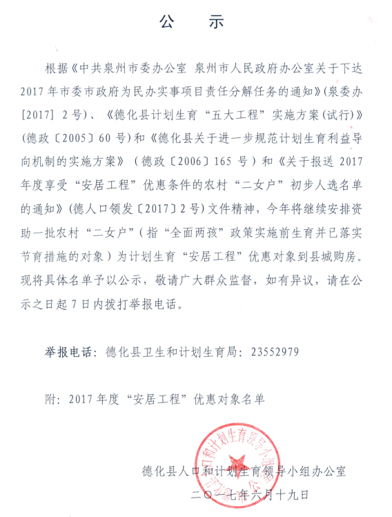 关于2017年度二女户安居工程的公示 - 憨鼠网