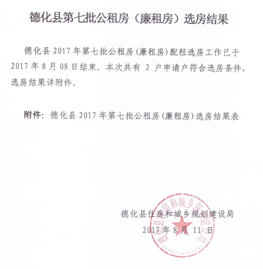 德化县第七批公租房（廉租房）选房结果公示 - 憨鼠网