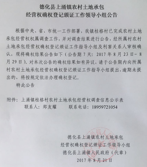 上涌镇农村土地承包经营权确权登记颁证工作领导小组公告 - 憨鼠网