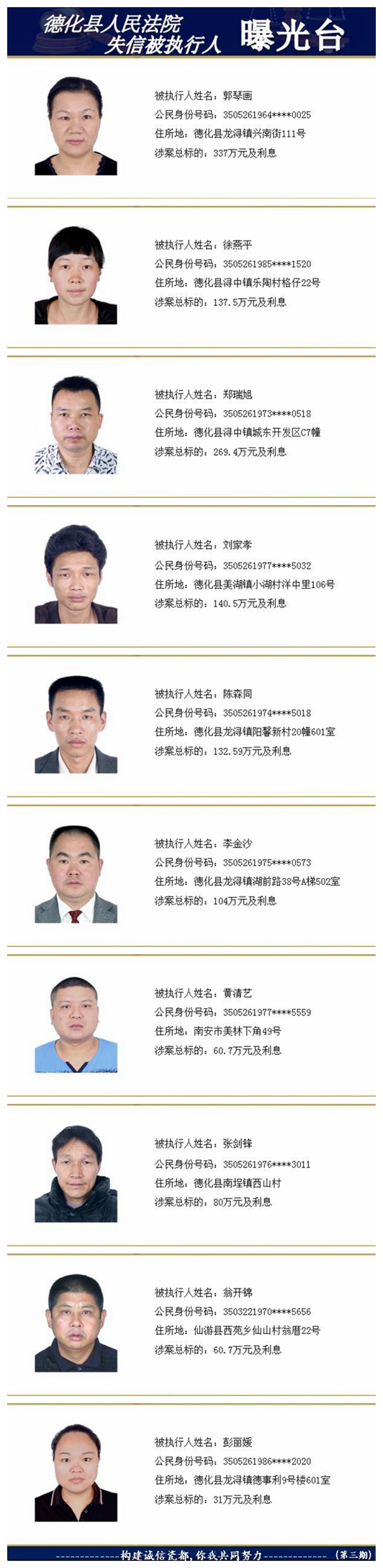 德化法院：2017年第三十二期失信被执行人名单公示 - 憨鼠网