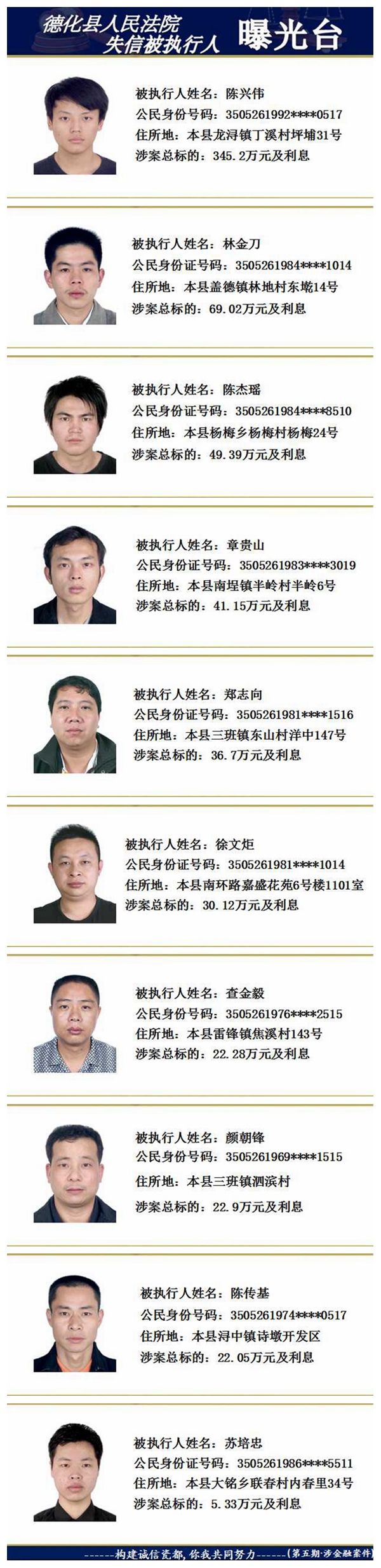 德化法院：2017年第三十四期失信被执行人名单公示 - 憨鼠网