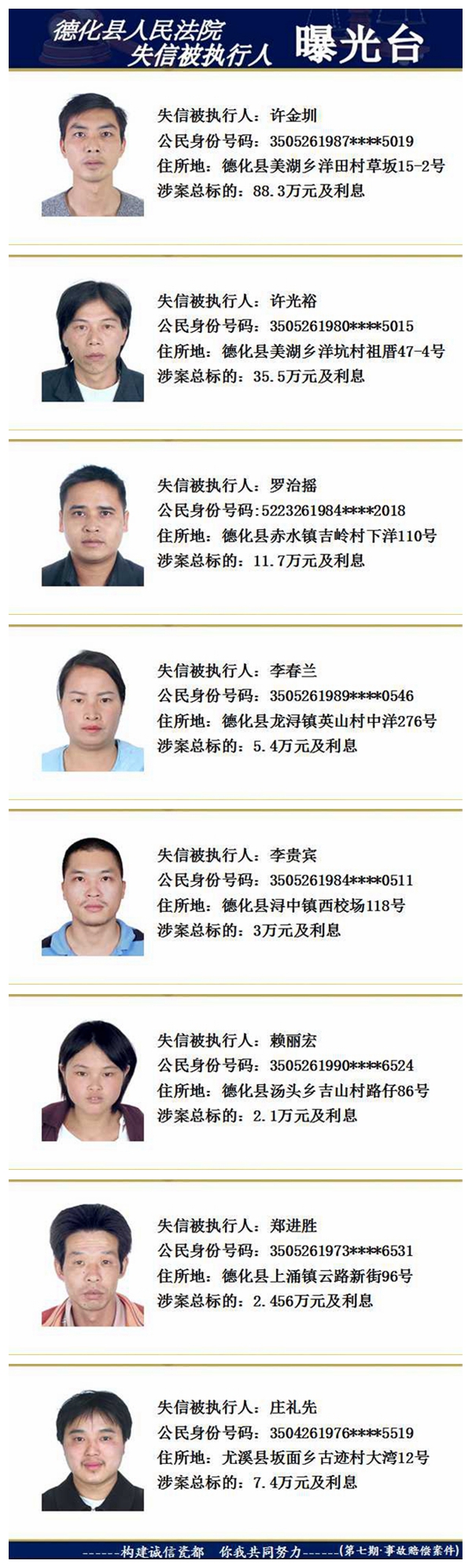 德化法院：2017年第三十六期失信被执行人名单公示 - 憨鼠网