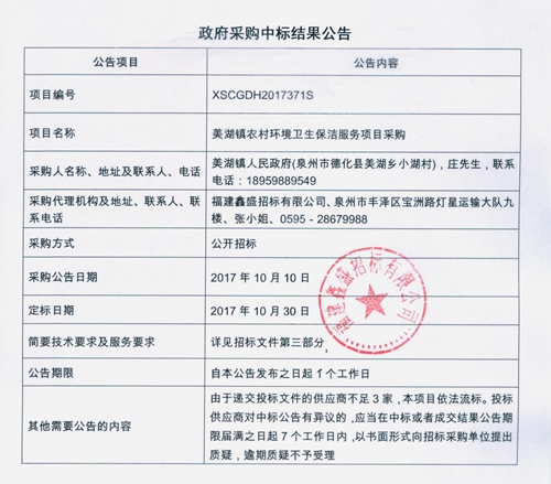 美湖镇人民政府美湖镇农村环境卫生保洁服务项目采购结果公告 - 憨鼠网