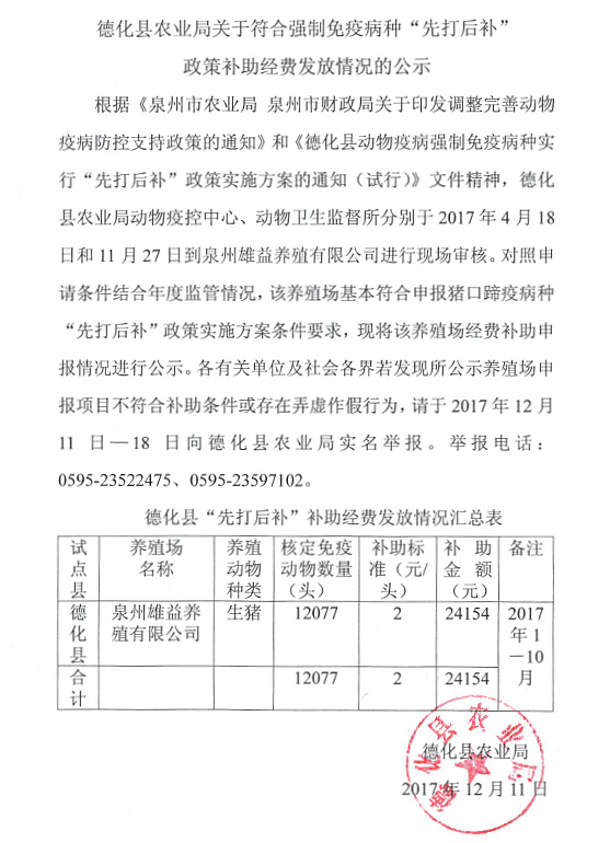 关于符合强制免疫病种“先打后补”政策补助经费发放情况的公示 - 憨鼠网