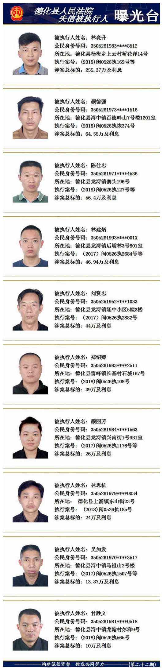德化法院：2018年第十一期失信被执行人名单公示 - 憨鼠网