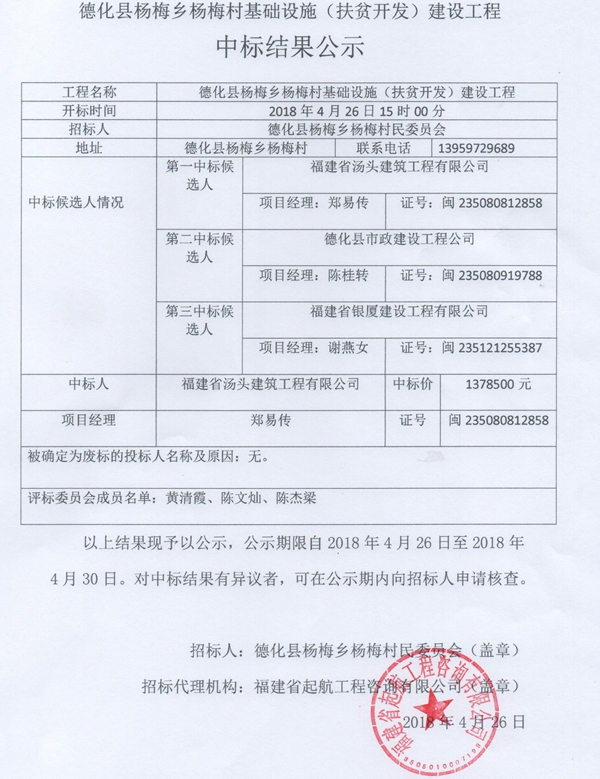 杨梅乡杨梅村基础设施(扶贫开发)建设工程中标结果公示 - 憨鼠网