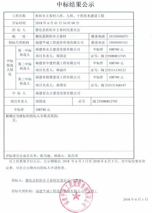 桂阳乡王春村八组、九组、十组饮水建设工程中标结果公示 - 憨鼠网