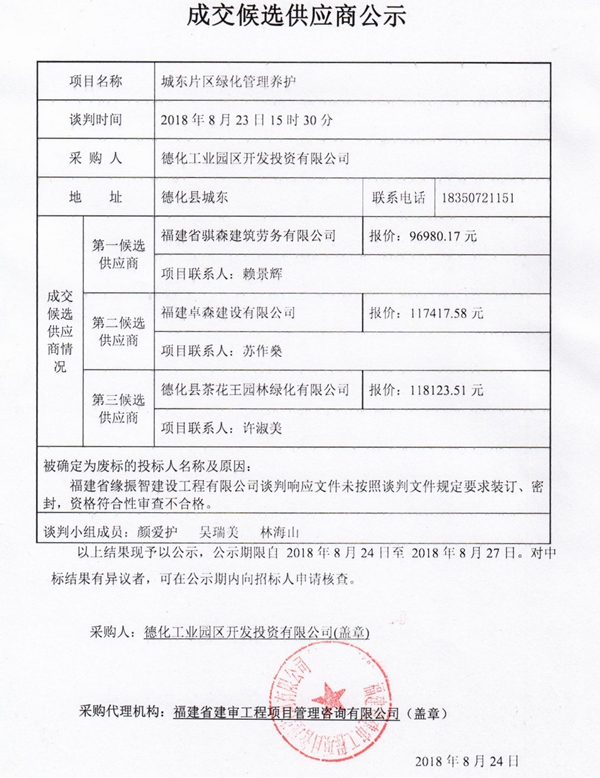 城东片区绿化管理养护成交候选供应商公示 - 憨鼠网