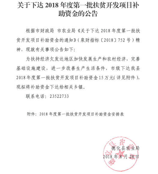 关于下达2018年度第一批扶贫开发项目补助资金的公告 - 憨鼠网