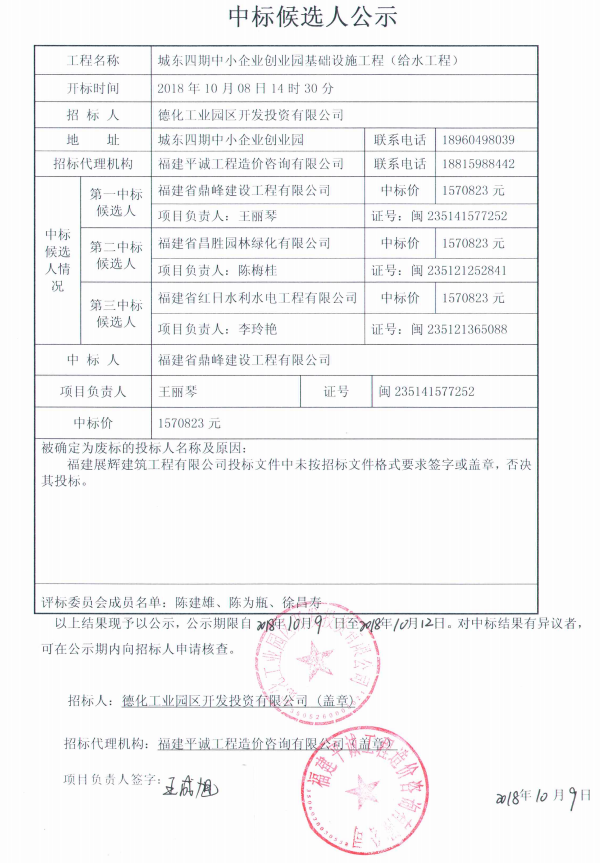 城东四期中小企业创业园基础设施工程（给水工程）中标候选人公示 - 憨鼠网