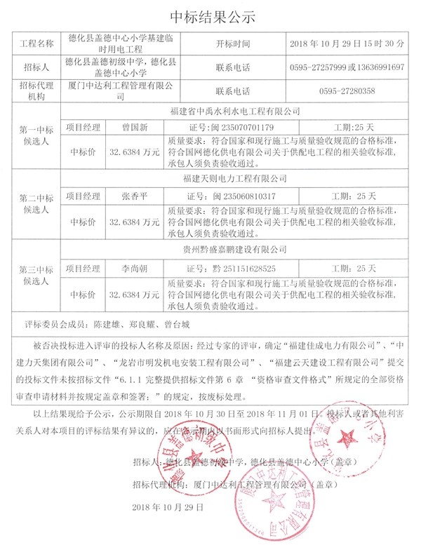 盖德中心小学基建临时用电工程中标结果公示 - 憨鼠网