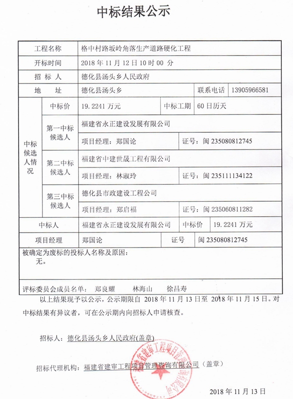 格中村路坂岭角落生产道路硬化工程中标结果公示 - 憨鼠网