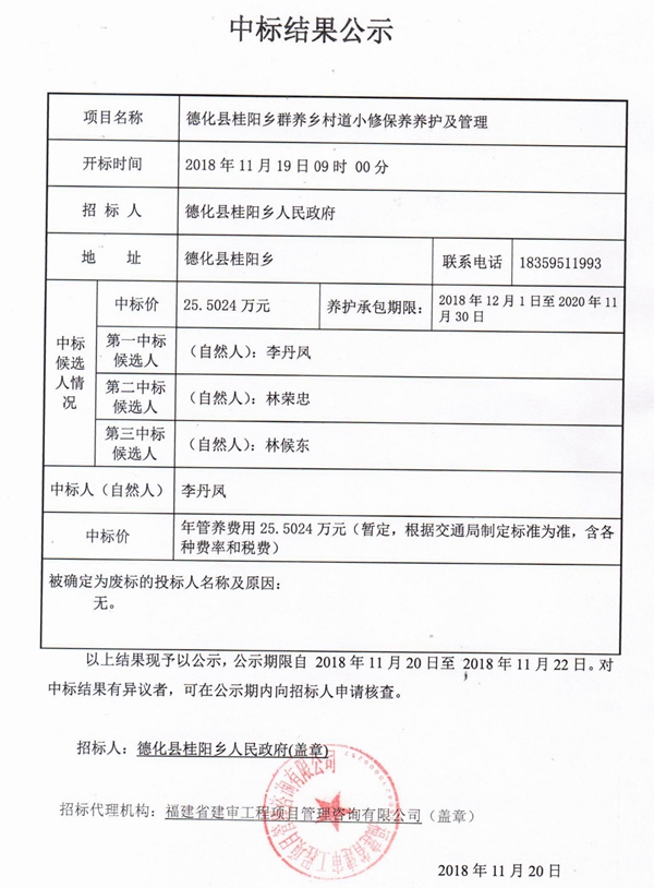 桂阳乡群养乡村道小修保养养护及管理中标结果公示 - 憨鼠网