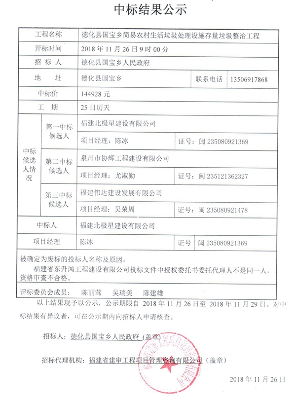 国宝乡简易农村生活垃圾处理设施存量垃圾整治工程中标结果公示 - 憨鼠网
