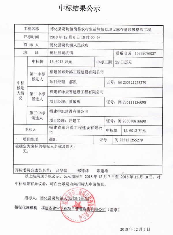 葛坑镇简易农村生活垃圾处理设施存量垃圾整治工程中标结果公示 - 憨鼠网
