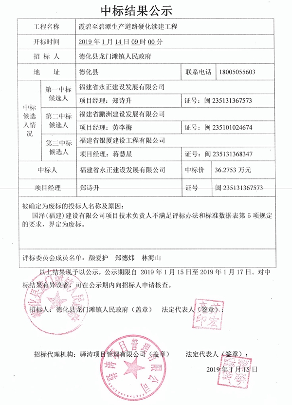霞碧至碧潭生产道路硬化续建工程中标结果公示 - 憨鼠网