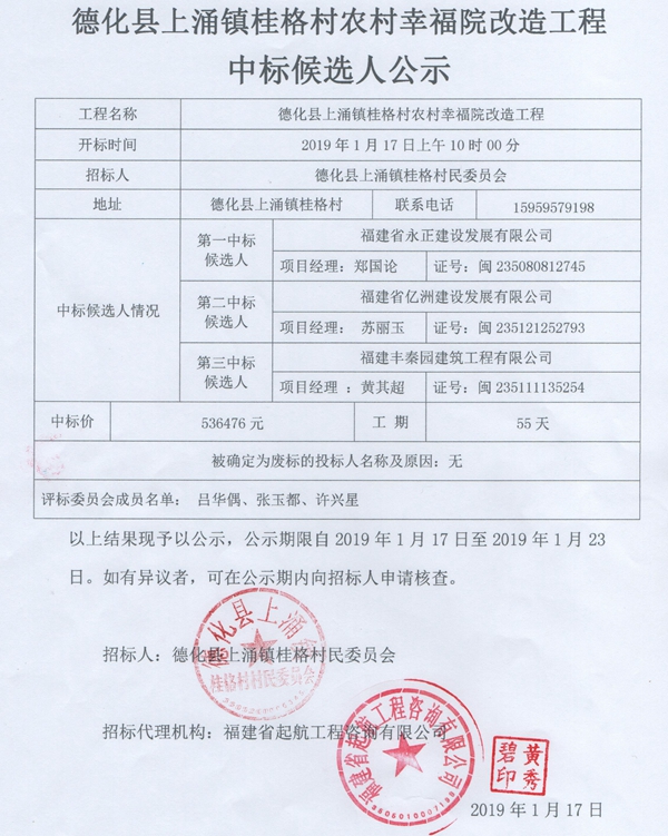 上涌镇桂格村农村幸福院改造工程中标候选人公示 - 憨鼠网