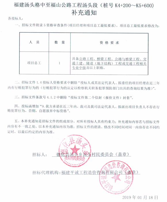 汤头格中至福山公路工程汤头段（桩号K4+200～K5+600）补充通知 - 憨鼠网
