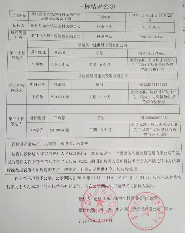 赤水镇湖岭村至福全村公路提级改造工程中标结果公示 - 憨鼠网