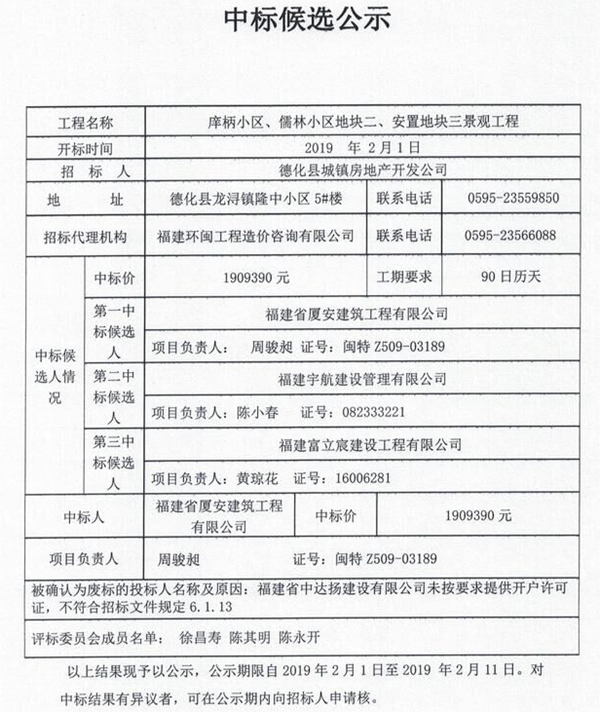 庠柄小区、儒林小区地块二、安置地块三景观工程中标候选公示 - 憨鼠网
