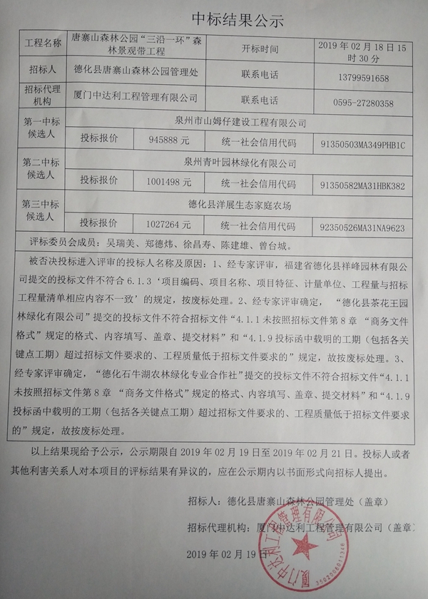 唐寨山森林公园“三沿一环”森林景观带工程中标结果公示 - 憨鼠网
