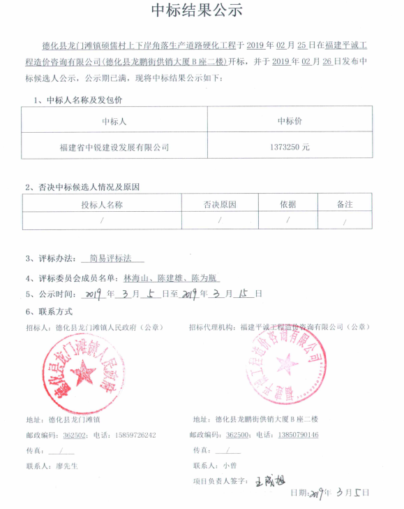 硕儒村上下岸角落生产道路硬化工程中标结果公示 - 憨鼠网