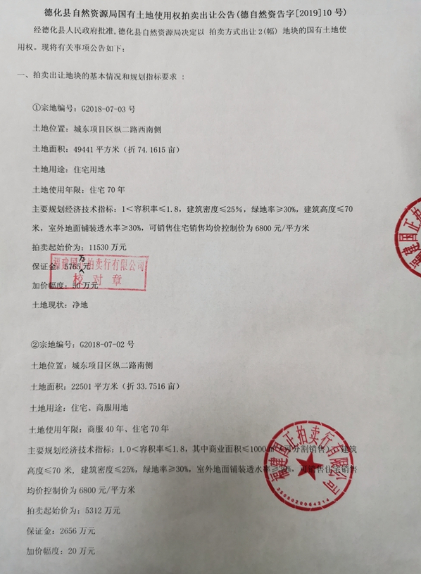 德化县自然资源局国有土地使用权拍卖出让公告 - 憨鼠网