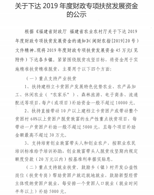 关于下达2019年度财政专项扶贫发展资金的公示 - 憨鼠网