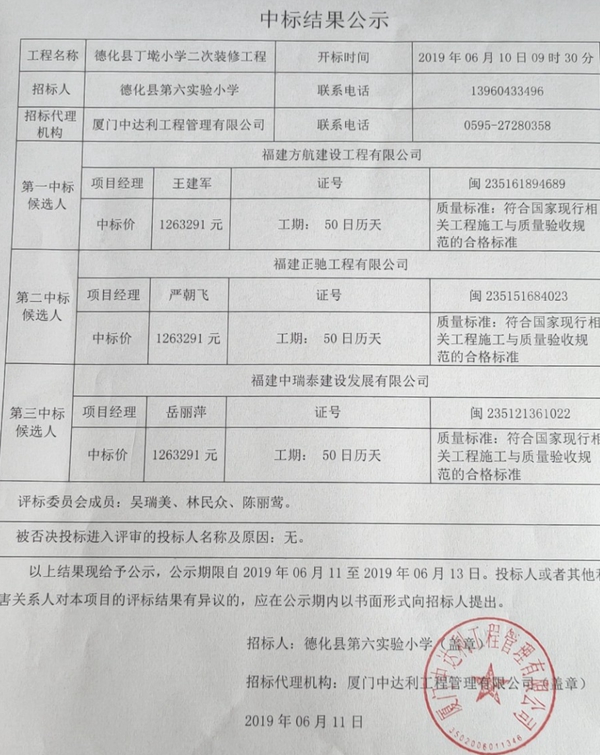 德化县丁墘小学二次装修工程中标结果公示 - 憨鼠网