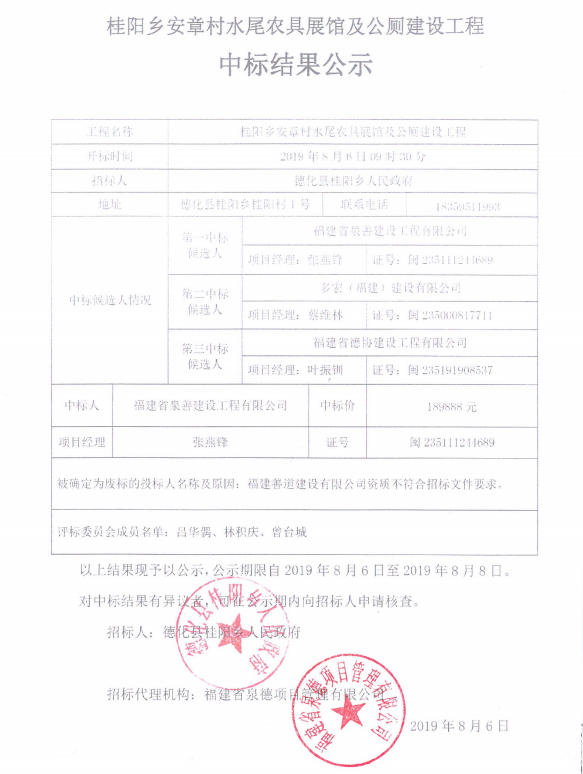 桂阳乡安章村水尾农具展馆及公厕建设工程中标结果公示 - 憨鼠网