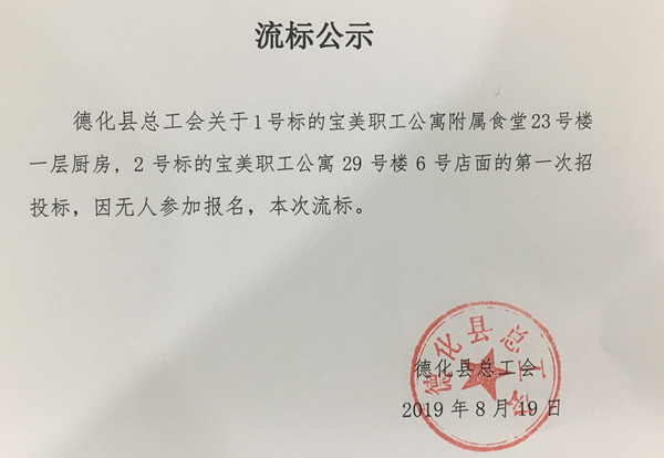 宝美职工公寓附属食堂23号楼一层厨房、29号楼6号店面租赁经营权流标公示 - 憨鼠网