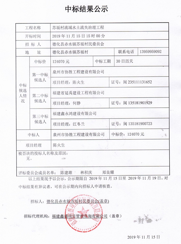 赤水镇苏坂村流域水土流失治理工程中标结果公示 - 憨鼠网