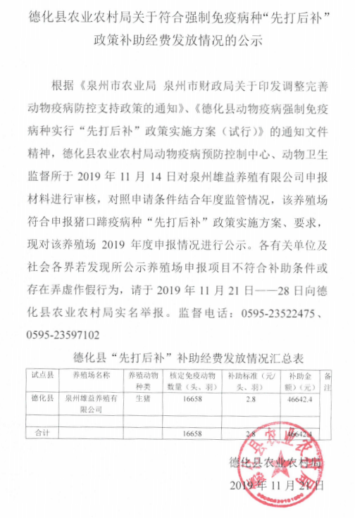关于符合强制免疫病种“先打后补”政策补助经费发放情况的公示 - 憨鼠网