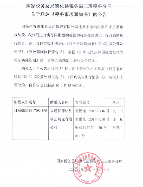 国家税务总局德化县税务局三班税务分局关于送达《税务事项通知书》的公告 - 憨鼠网