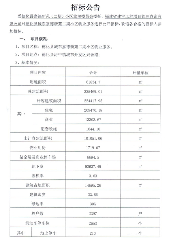 德化县城东嘉德新苑二期小区物业服务招标公告 - 憨鼠网