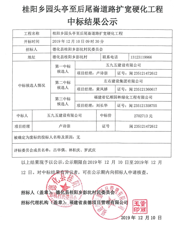 桂阳乡园头亭至后尾崙道路扩宽硬化工程中标结果公示 - 憨鼠网