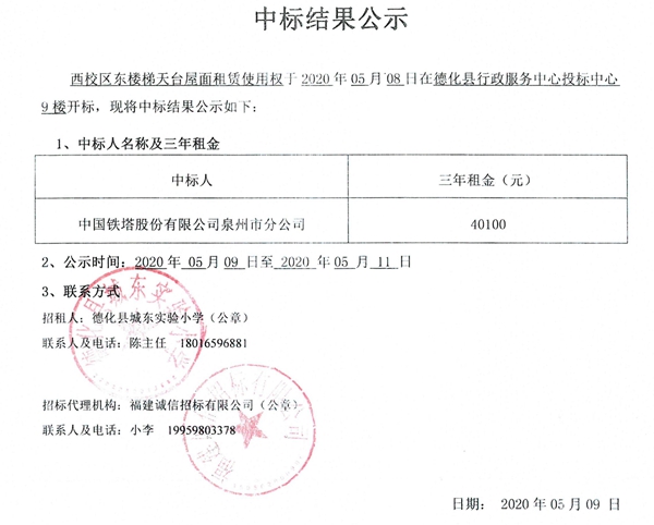 西校区东楼梯天台屋面租赁使用权中标结果公示 - 憨鼠网