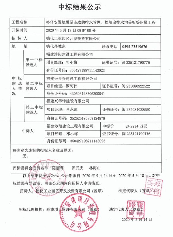 格仔安置地引至市政的排水管网、挡墙底排水沟盖板等附属工程中标结果公示 - 憨鼠网