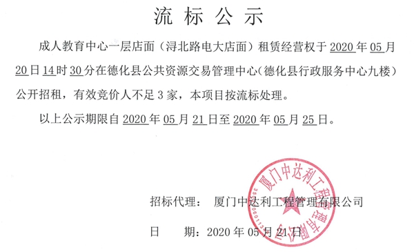成人教育中心一层店面(浔北路电大店面)租赁经营权流标公示 - 憨鼠网