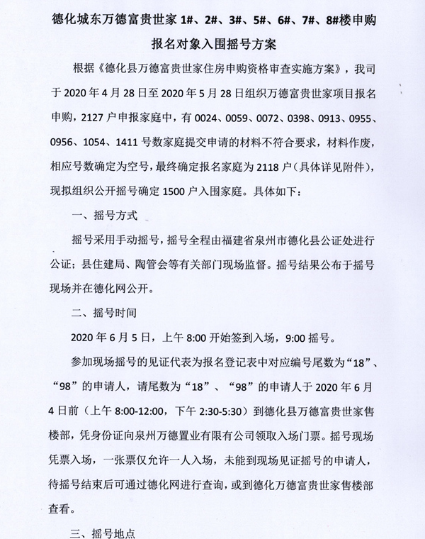 德化城东万德富贵世家1#、2#、3#、5#、6#、7#、8#楼申购报名对象入围摇号方案 - 憨鼠网