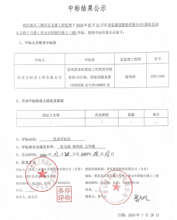 德化城东三期零星支路工程监理中标结果公示 - 憨鼠网