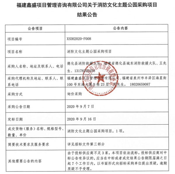 消防文化主题公园采购项目结果公告 - 憨鼠网