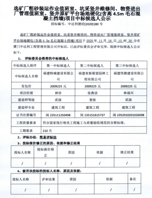 选矿厂粗砂装运作业值班室、坑采竖井维修间、物资进出厂管理值班室、竖井原矿平台场地硬化（含高4.5m毛石混凝土挡墙）项目中 - 憨鼠网