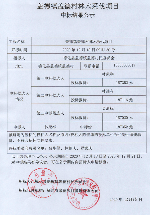 盖德镇盖德村林木采伐项目中标结果公示 - 憨鼠网