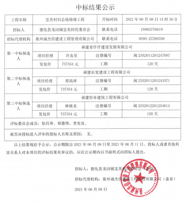 宝美村旧会场修缮工程中标结果公示 - 憨鼠网
