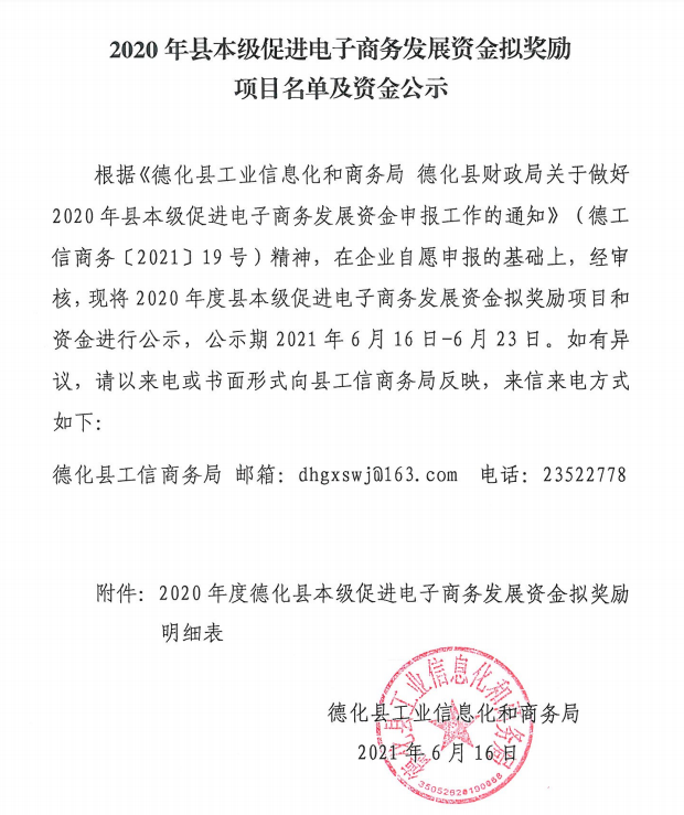 2020年县本级促进电子商务发展资金拟奖励项目名单及资金公示 - 憨鼠网