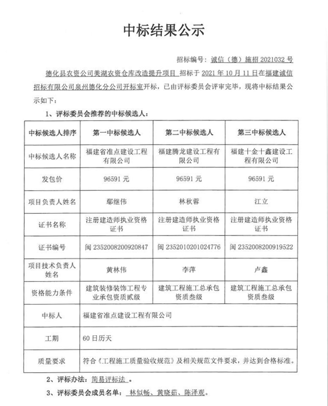 德化县农资公司美湖农资仓库改造提升项目中标结果公示 - 憨鼠网